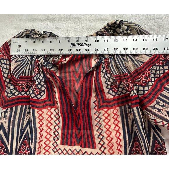 Lucky Brand Womens Boho Print Gauze Split Neck Ruffle Trim Blouse Top XS NWOT - Picture 6 of 8